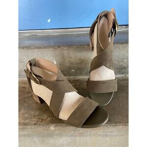 Naturalizer Adele olive faux suede low block heel cross strap sandal
